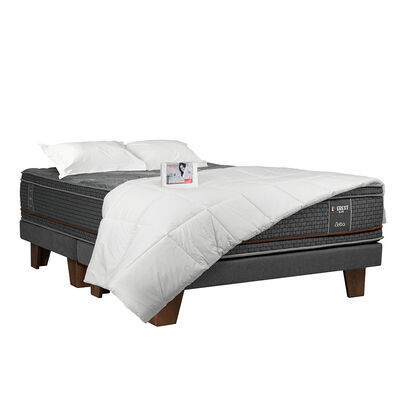Cama Europea Celta Base Dividida 2 Plazas Everest Copper Black + 2 Almohadas + Textiles