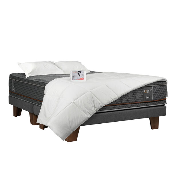 Cama Europea Celta Base Dividida 2 Plazas Everest Copper Black + 2 Almohadas + Textiles
