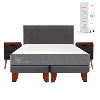 Cama Europea CIC Base Dividida 2 Plazas Smart  + Respaldo + 2 Veladores Eufrates
