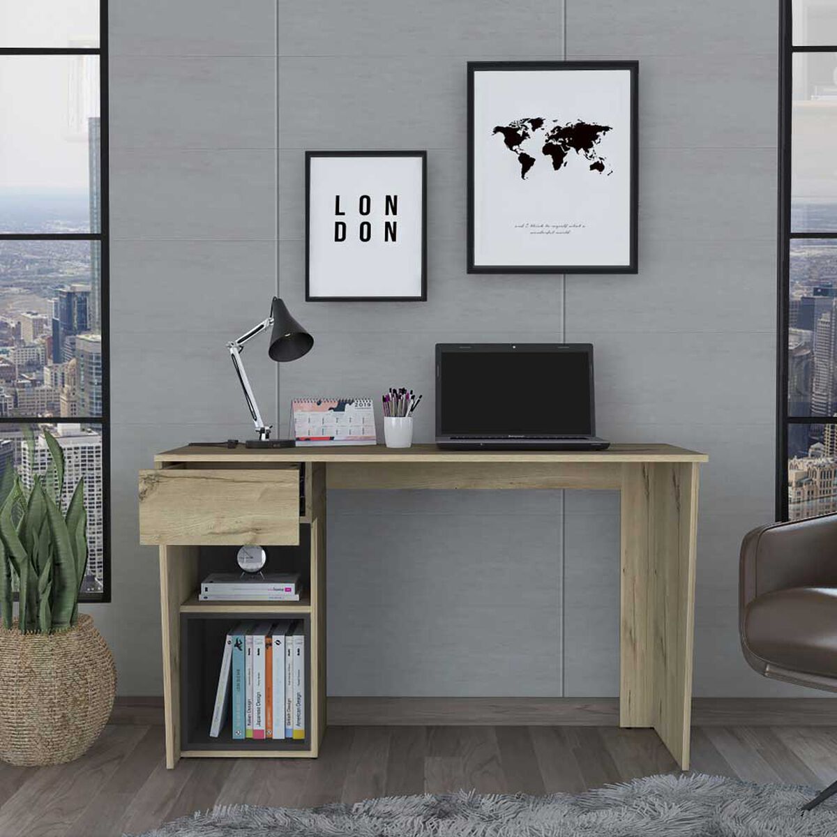 Escritorio Recto TuHome Berlin 1 Cajón Duna Plomo