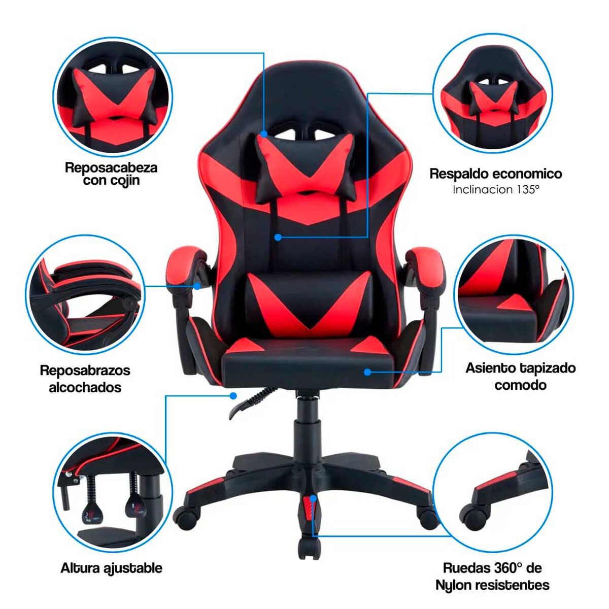 Silla Gamer Arthome Tokio Negra Rojo