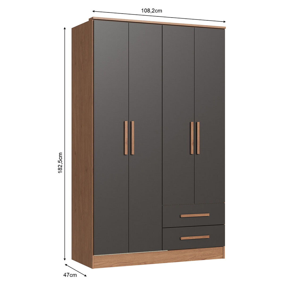 Closet Vekkahome Americano 4 Puertas 2 Cajones Grafito