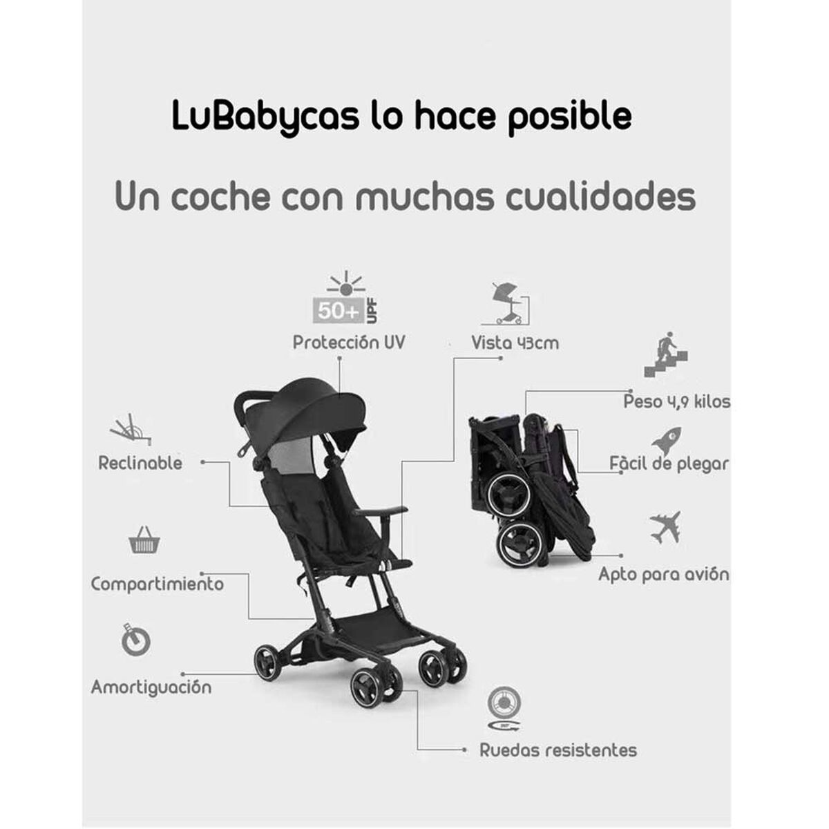 Coche de Paseo Premium Últra Compacto Lubabycas Rosado
