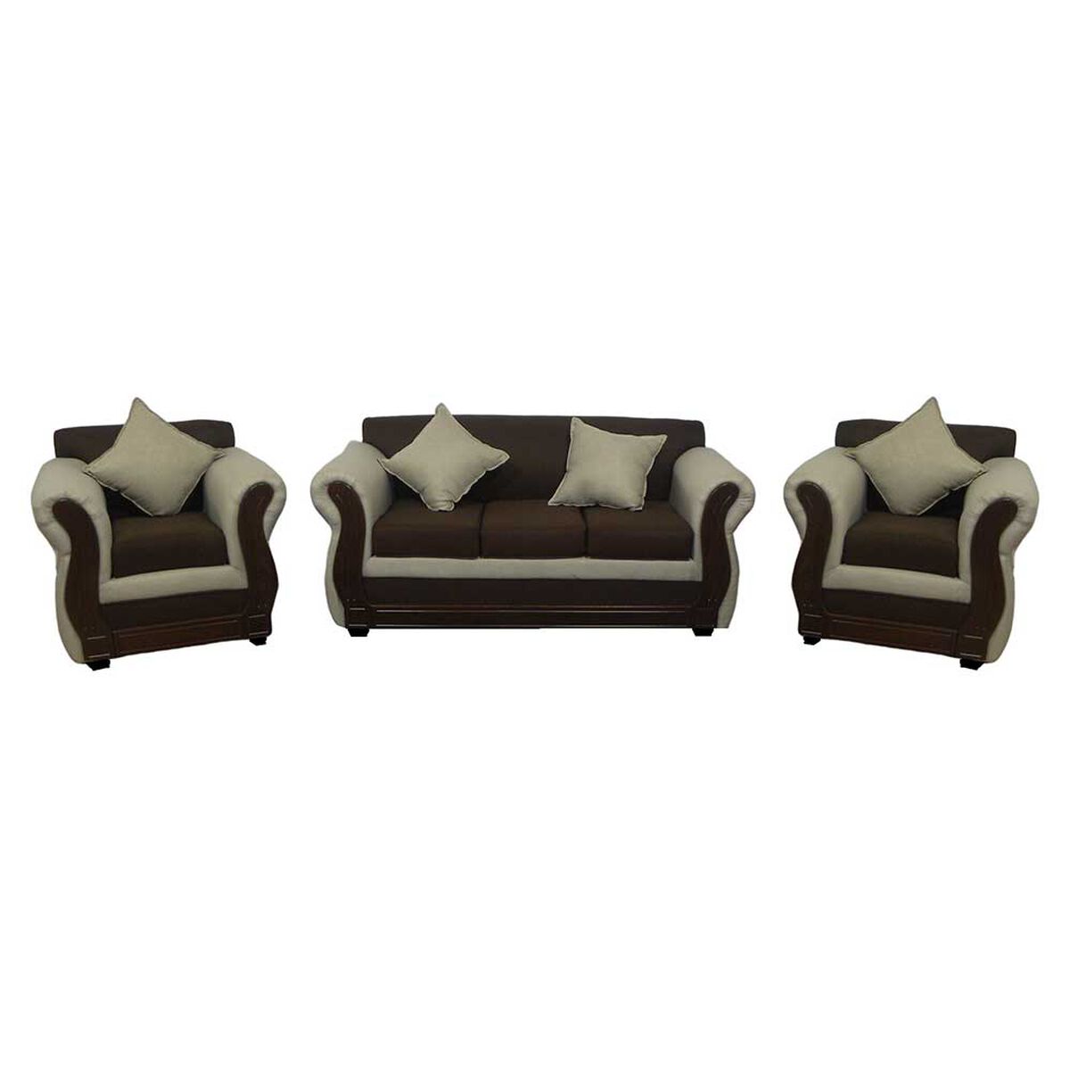 Juego de Living Almore Emilia Sofá 3 Cuepos + Dos Sillones 1 Cuerpo Beige Café