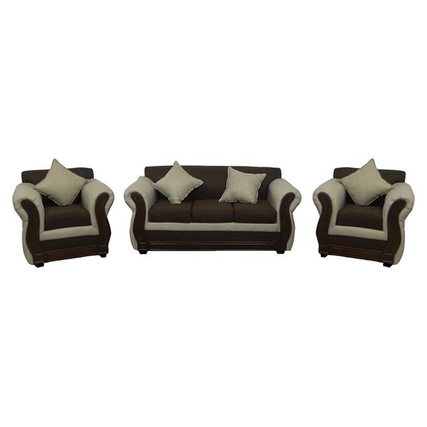 Juego de Living Almore Emilia Sofá 3 Cuepos + Dos Sillones 1 Cuerpo Beige Café
