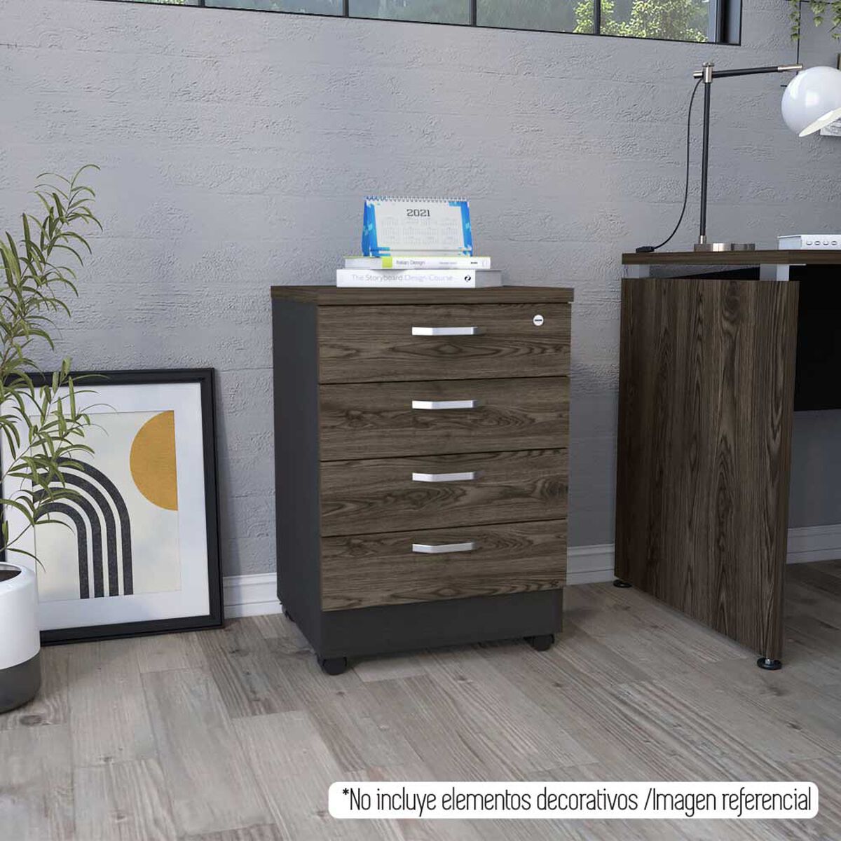 Mueble Archivador TuHome Home Office 4 Cajones Negro Soft Coñac