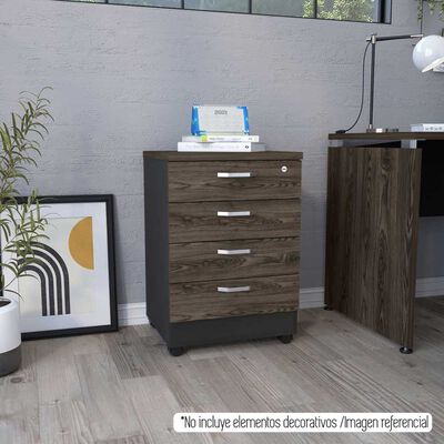 Mueble Archivador TuHome Home Office 4 Cajones Negro Soft Coñac