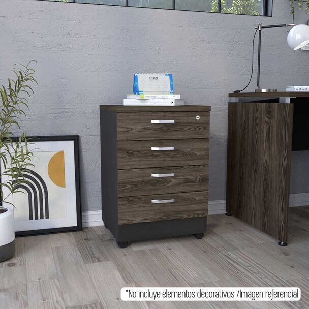 Mueble Archivador TuHome Home Office 4 Cajones Negro Soft Coñac