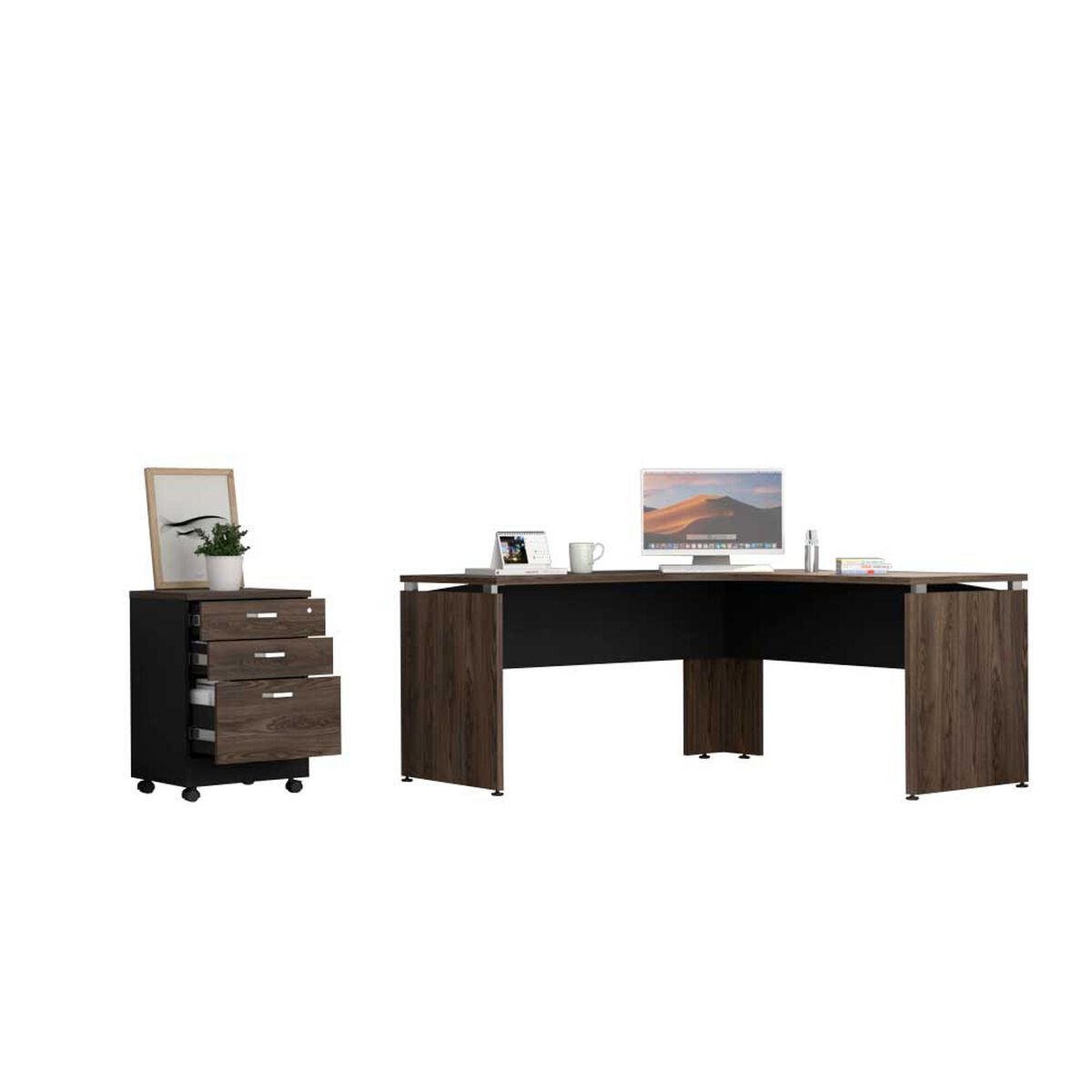 Combo Escritotio + Archivador 3 Puertas TuHome Home Office Negro Soft-Co&ntilde;ac