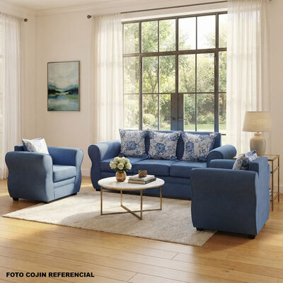 Juego de Living Almore Francia Sof&aacute; 3 Cuerpos + Dos Sillones 1 Cuerpo Azul