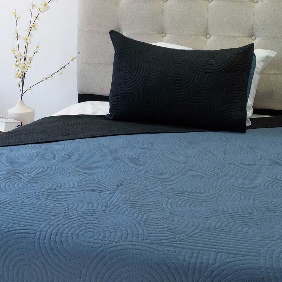 Quilt Doral 1,5 Plazas Negro Azul Origins