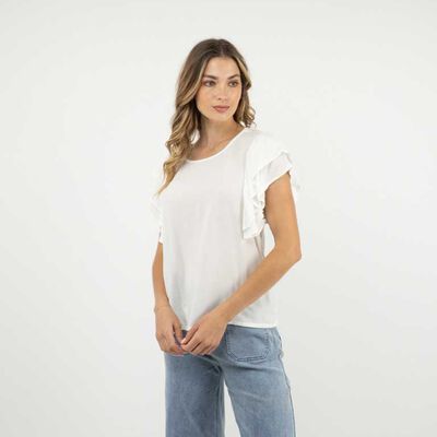 Polera Manga Corta Vuelos Mujer Zibel Blanco, Negro, Print-1