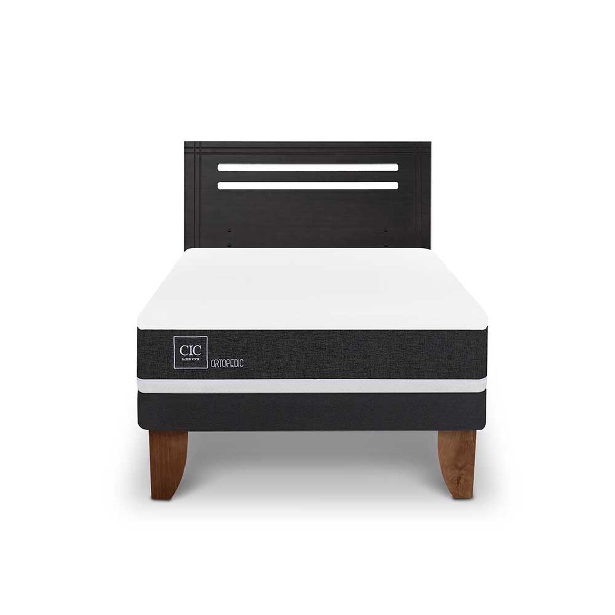 Cama Europea CIC 1,5 Plazas Ortopedic + Respaldo Munich Negro