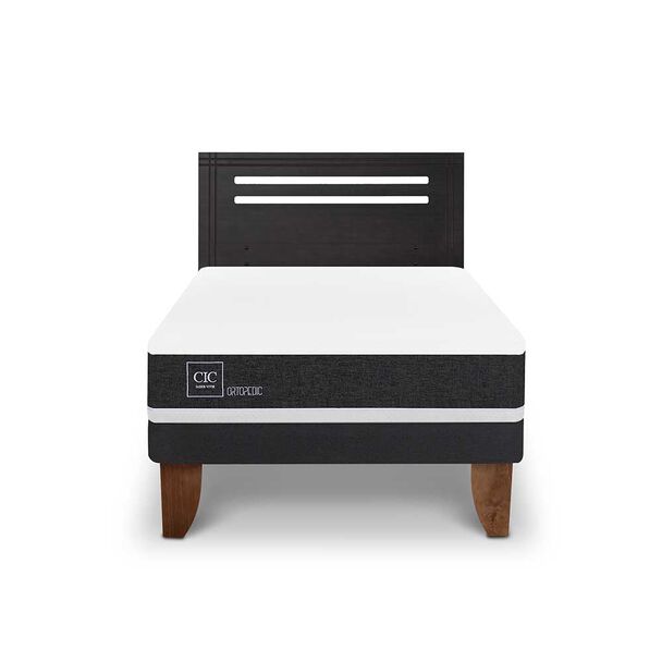 Cama Europea CIC 1,5 Plazas Ortopedic + Respaldo Munich Negro