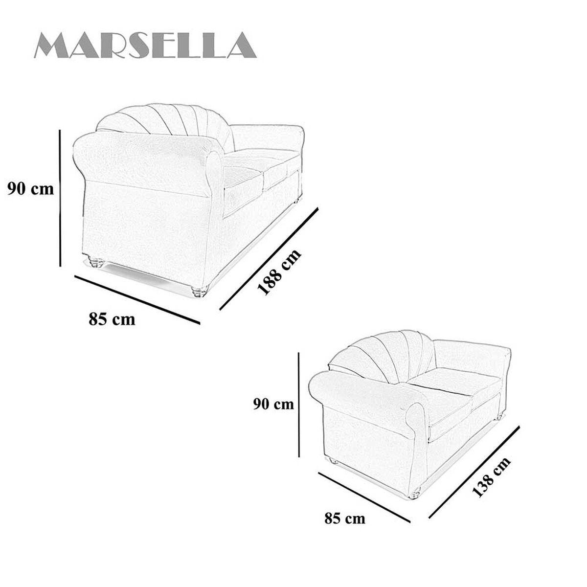 Juego de Living Elegant Detail Marsella Sofá 3 Cuerpos + Sofá 2 Cuerpos Gris