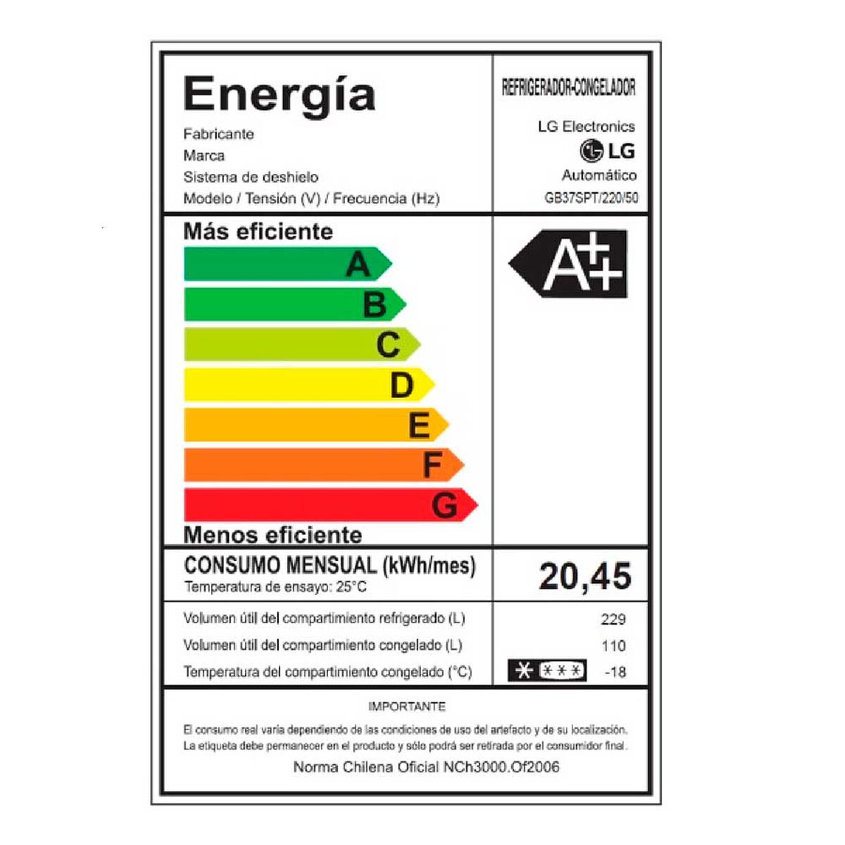 Refrigerador No Frost LG GB37SPT 339 lts.