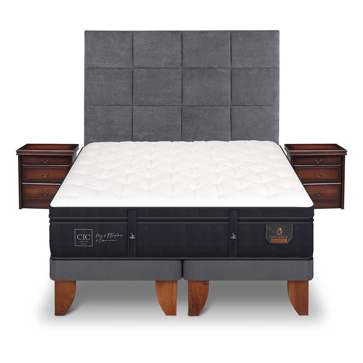 Cama Europea CIC Base Dividida 2 Plazas Súper Premium + Respaldo + Veladores