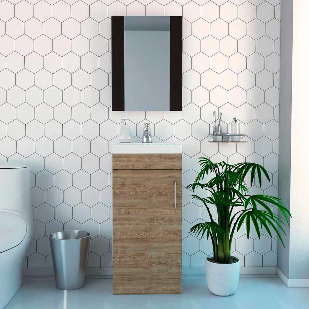Combo Espejo + Mueble Lavamanos TuHome My Bath Miel Wengue
