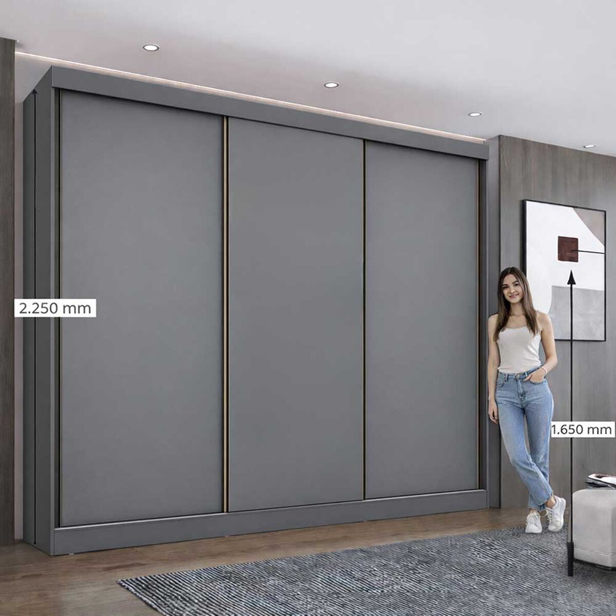Closet Di Poretti Design Ambar 3 Puertas 8 Cajones Gris