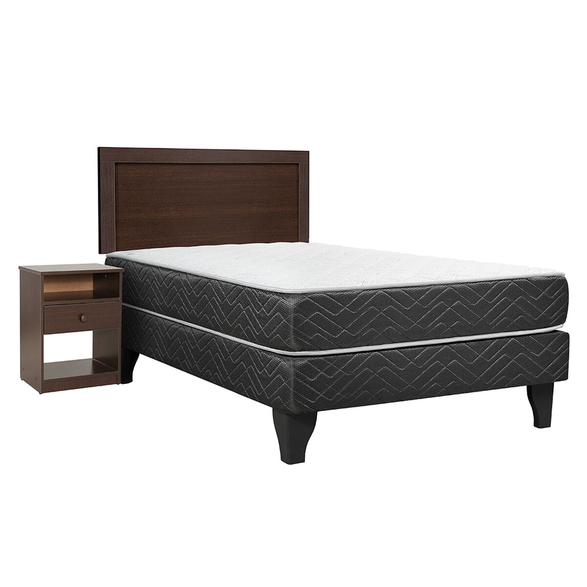 Cama Europea Celta 1,5 Plazas New Mega + Respaldo + Velador Pamplona