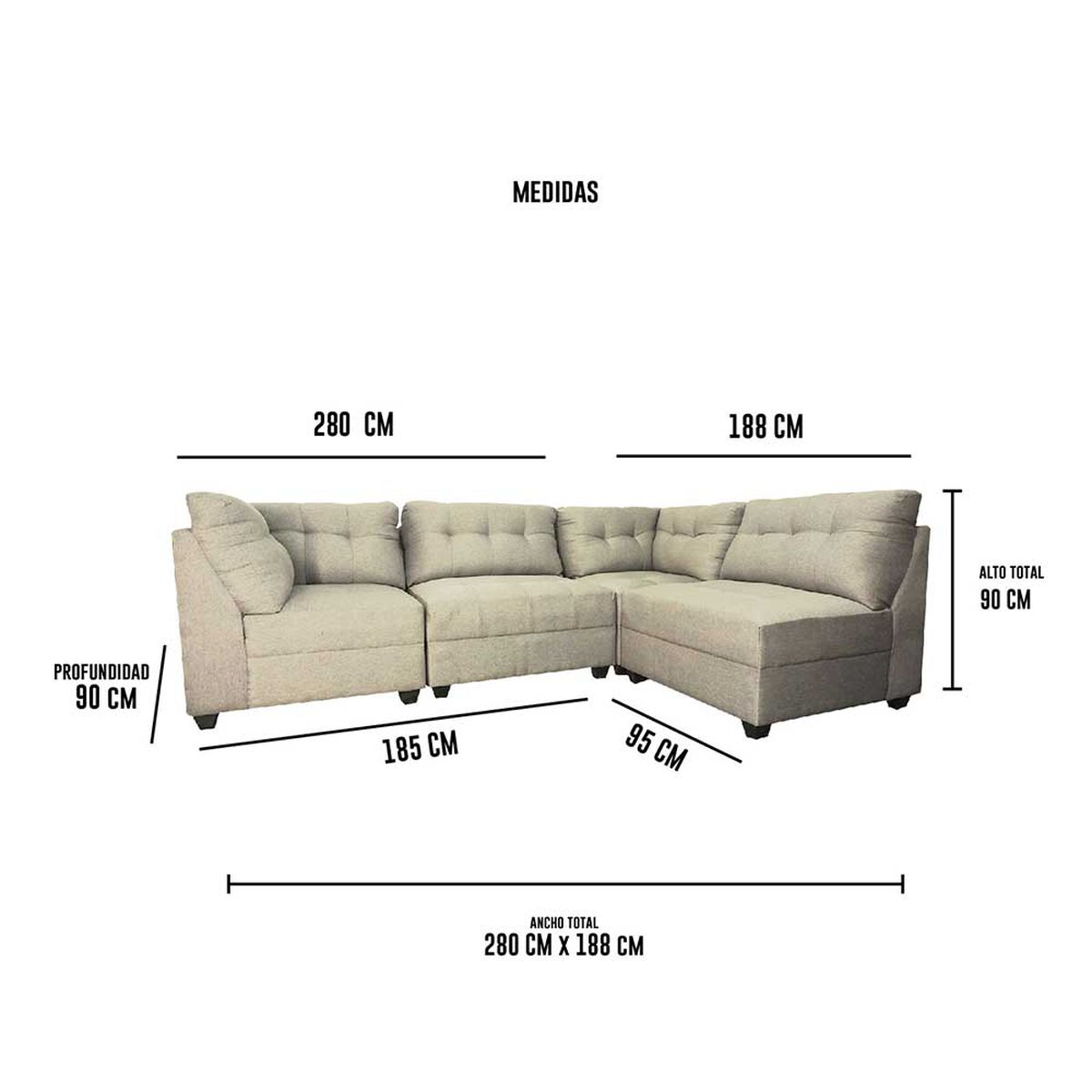 Sofá Seccional Derecho Deco Class Munich 5 Cuerpos Beige