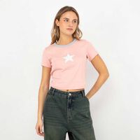 Polera Crop Con Estampado Mujer Icono Rosado