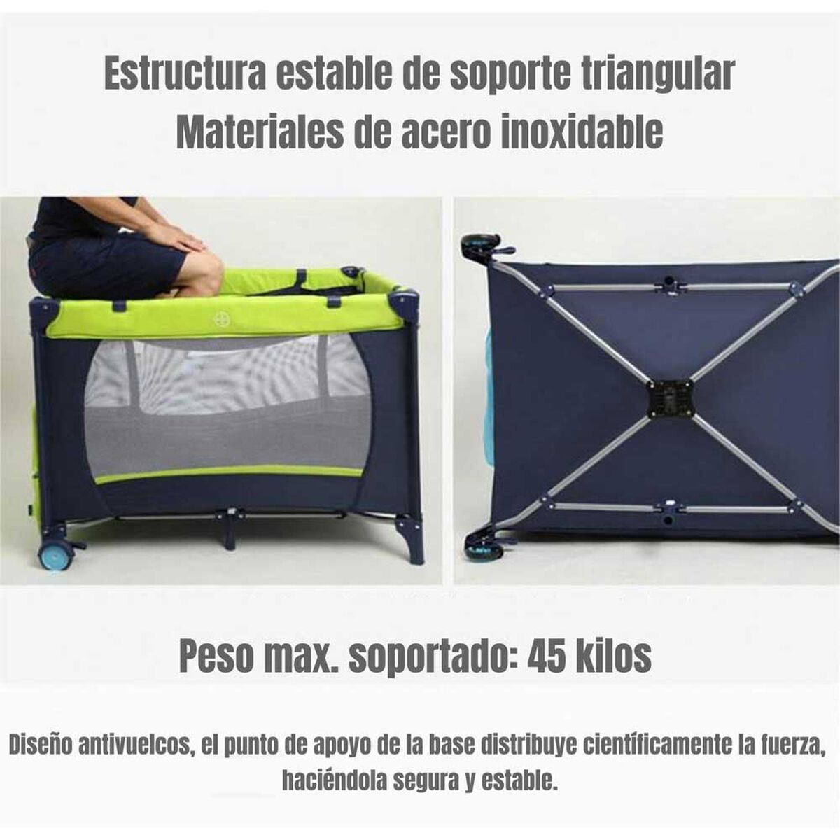Cuna Corral con Mudador Mosquitero Colchón Azul LuBabycas