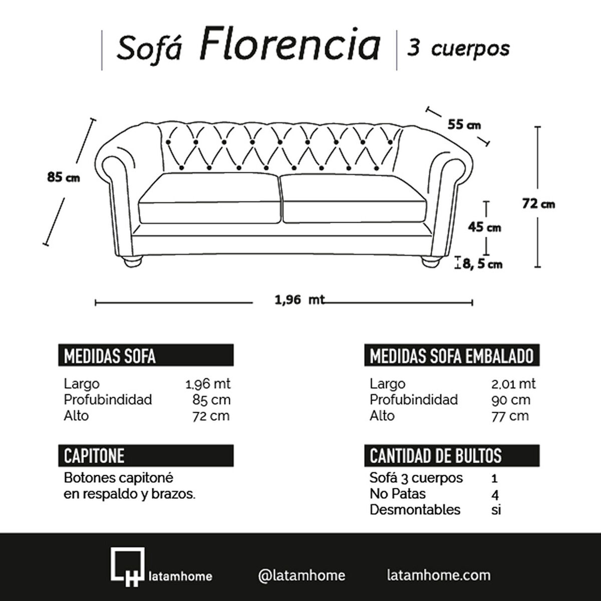 Sof&aacute; Latam Home Florencia 3 Cuerpos Burdeo