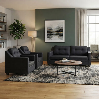 Juego de Living Almore Noruega Sof&aacute; 3 Cuerpos + Dos Sillones 1 Cuerpo Negro