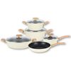 Batería de Cocina Aluminio Forjado Simplit 9 Piezas Crema + Set 12 Utensilios Calipso