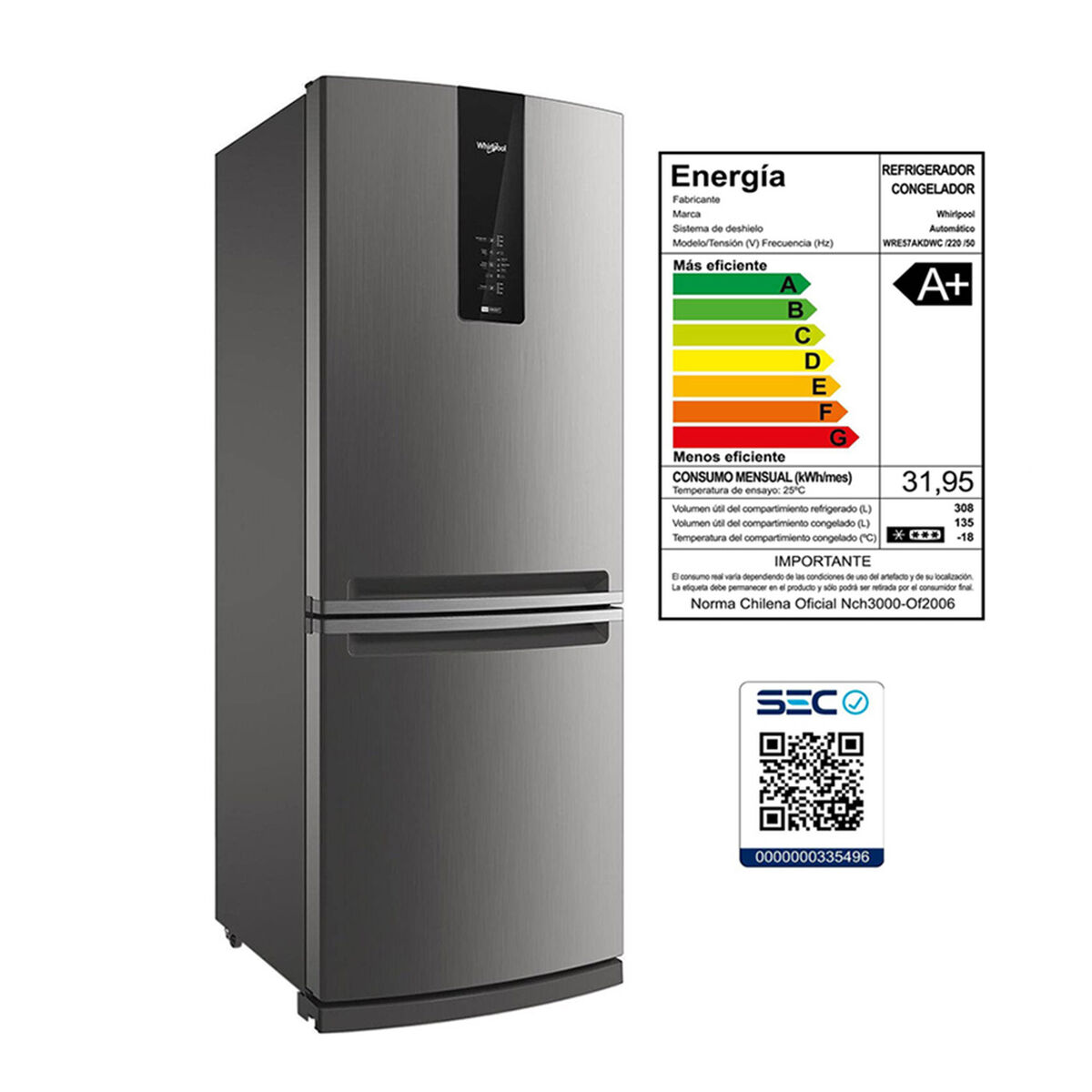 Refrigerador No Frost Whirlpool WRE57K1 443 lts.