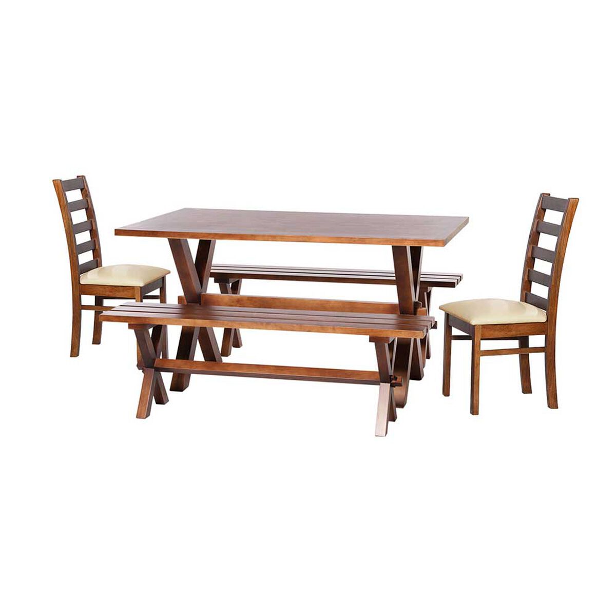 Juego de Comedor Latam Home Sevilla Burgos 2 Sillas + 2 Bancas PU Beige