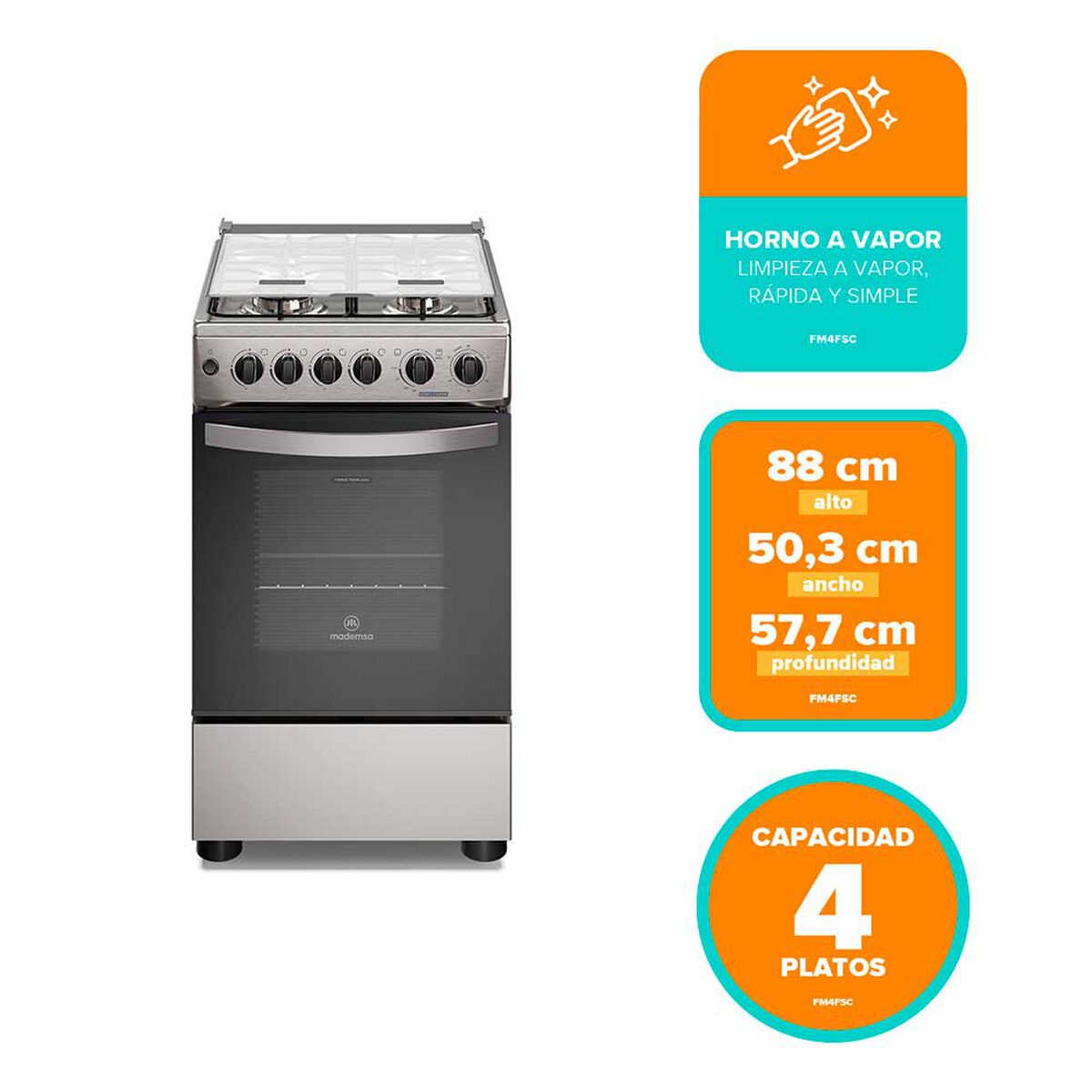 Cocina a Gas Mademsa FM4FSC 4 platos Inox