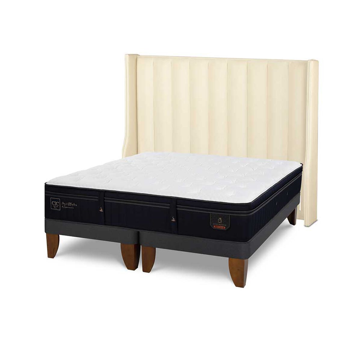 Cama Europea CIC Base Dividida King S&uacute;per Permium + Respaldo Panaro