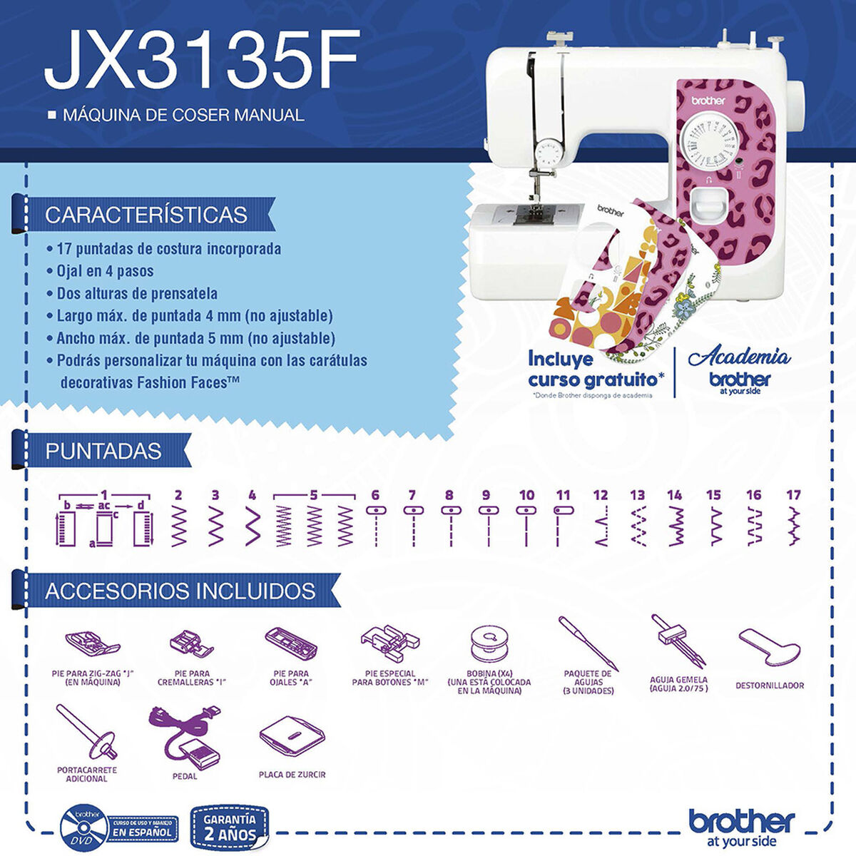 Máquina de Coser Brother JX3135F  3 Carcasas