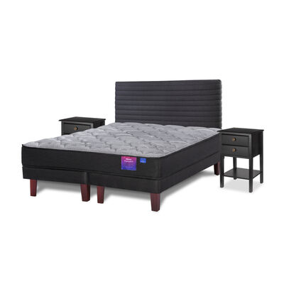 Imagen 1 del producto Cama Europea Flex Base Dividida 2 Plazas Therapedic Plus + Respaldo Modern + 2 Veladores Rover
