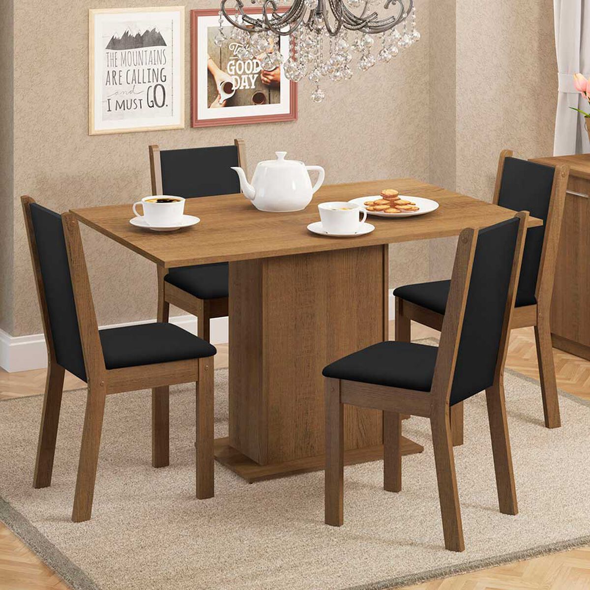 Juego de Comedor Vekkahome Celine 4 Sillas Café