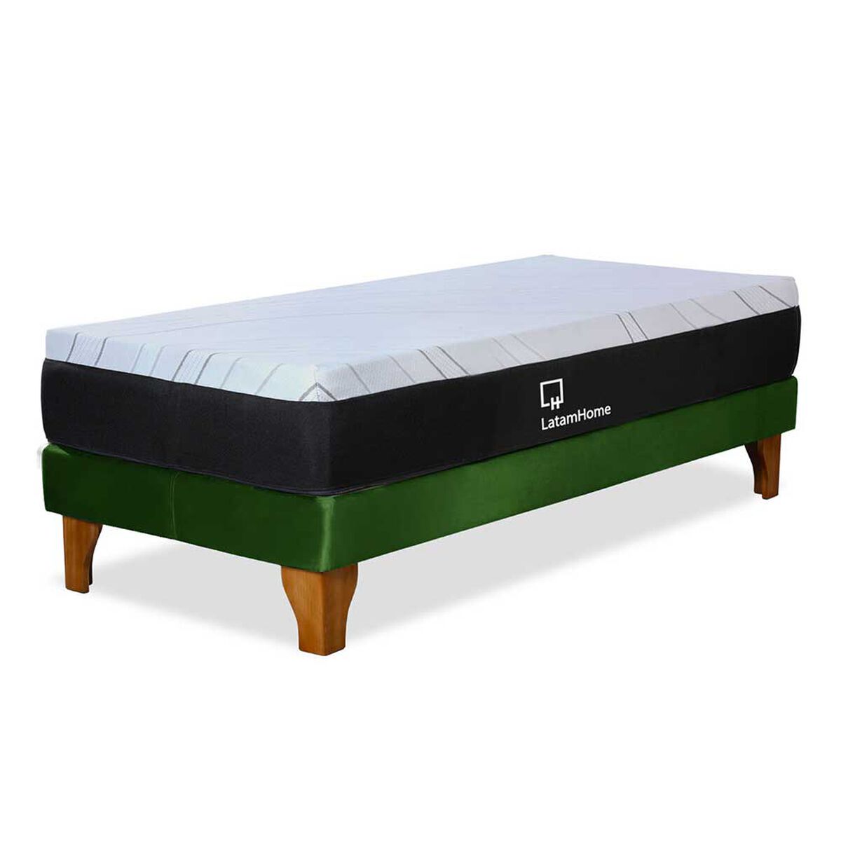 Cama Europea Latam Home 1,5 Plazas Zen Top Foam Visco Velvet Verde