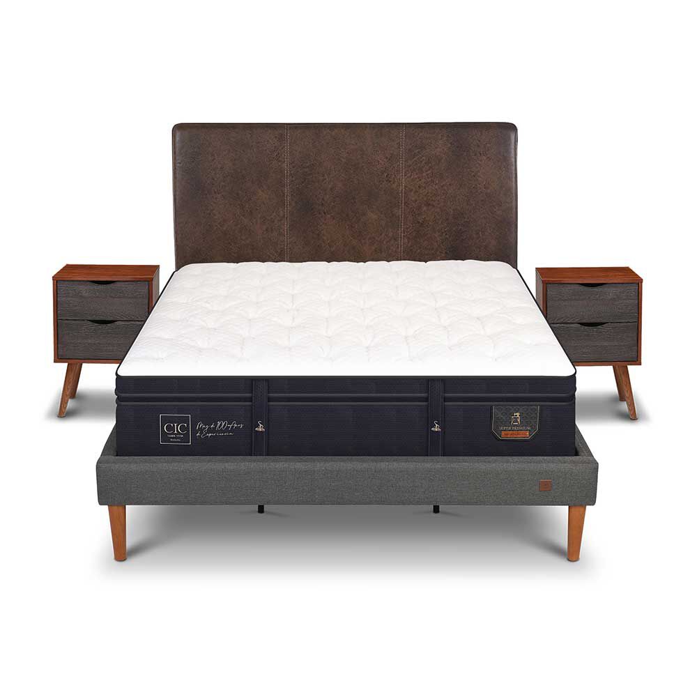 Cama Europea CIC King Súper Premium + Respaldo + Veladores