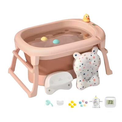 Bañera con Cojin Termómetro más Accesorios Rosada Lubabycas
