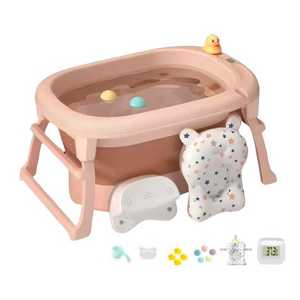 Bañera con Cojin Termómetro más Accesorios Rosada Lubabycas