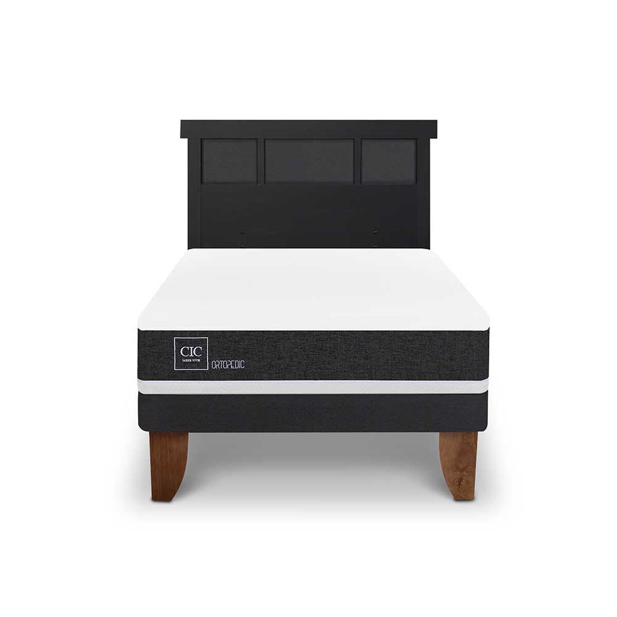 Cama Europea CIC 1,5 Plazas Ortopedic + Respaldo Dublin Negro
