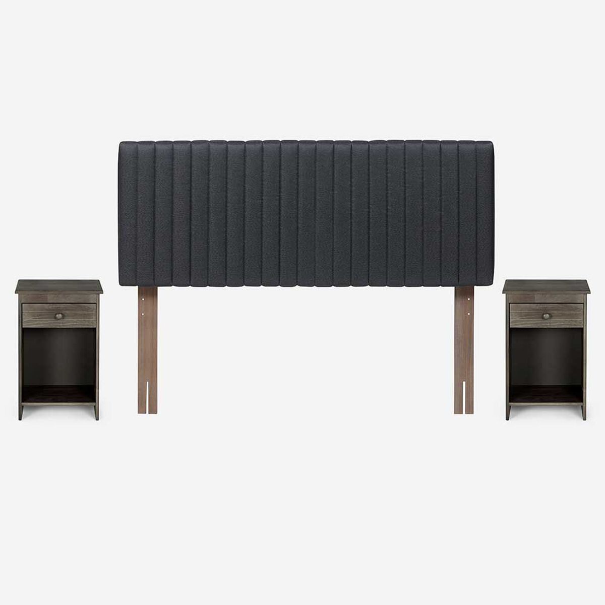 Cama Europea Rosen 2 Plazas New Style 6 + Respaldo + 2 Veladores Grafito