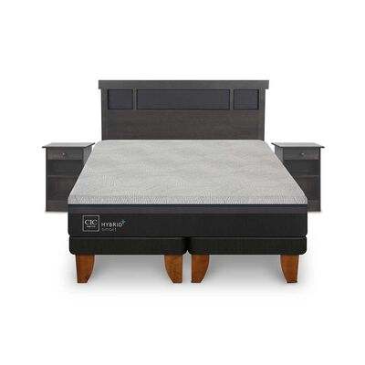 Cama Europea CIC Base Dividida 2 Plazas Hybrid Plus Infinity + Respaldo + 2 Veladores Dublin