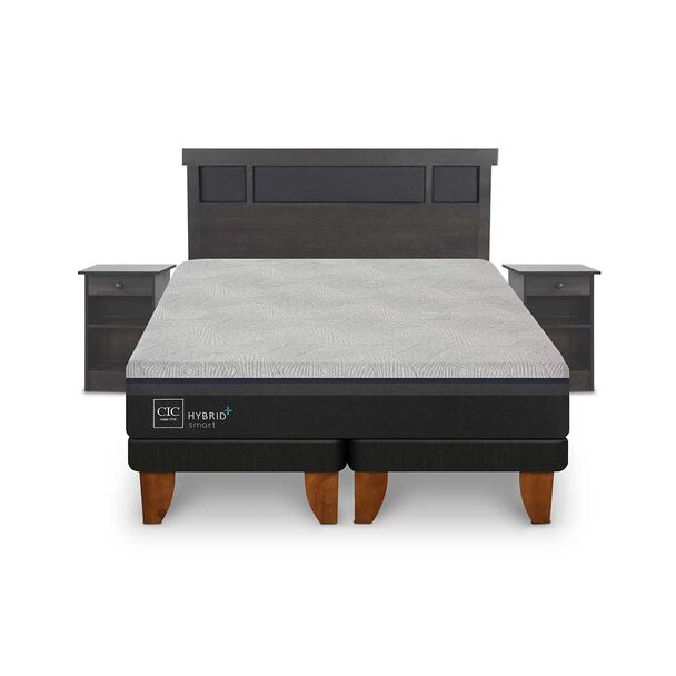 Cama Europea CIC Base Dividida 2 Plazas Hybrid Plus Infinity + Respaldo + 2 Veladores Dublin