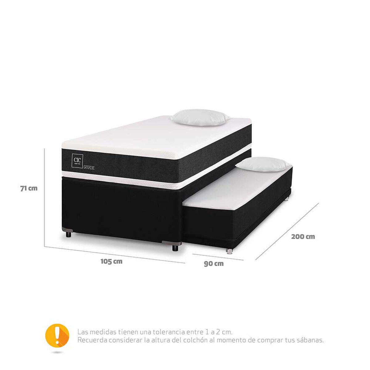Cama Nido CIC 1,5 Plazas Arriba y 1 Plaza Abajo Ortopedic + Almohada Visco