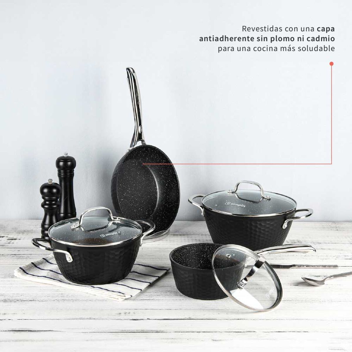 Batería de Cocina Aluminio Forjado Simplit Black Copper 7 Piezas Negro