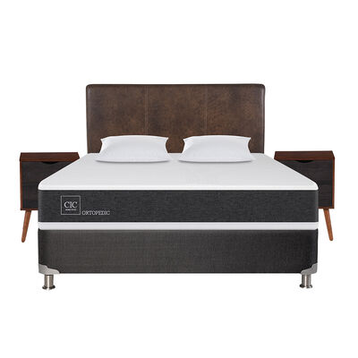 Imagen 1 del producto Box Spring CIC 2 Plazas New Ortopedic + Respaldo + 2 Veladores Baker + Almohada
