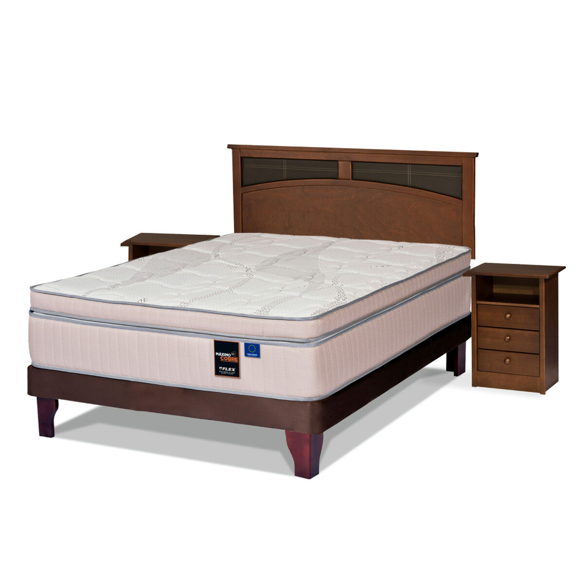 Cama Europea 2 Plazas Máximo Cobre  + Set Maderas