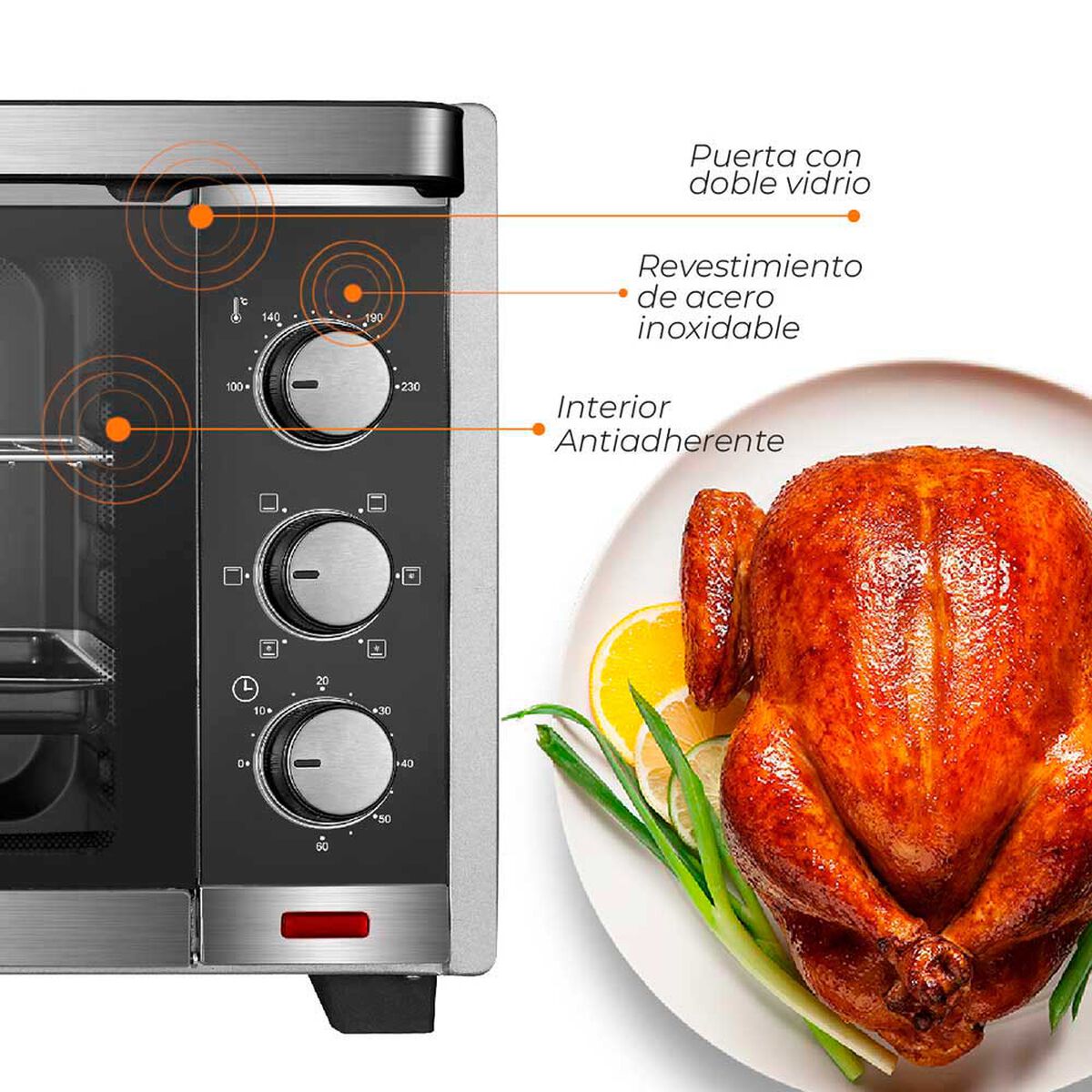 Horno El&eacute;ctrico Kitchen-It Silver Series 45 lts.